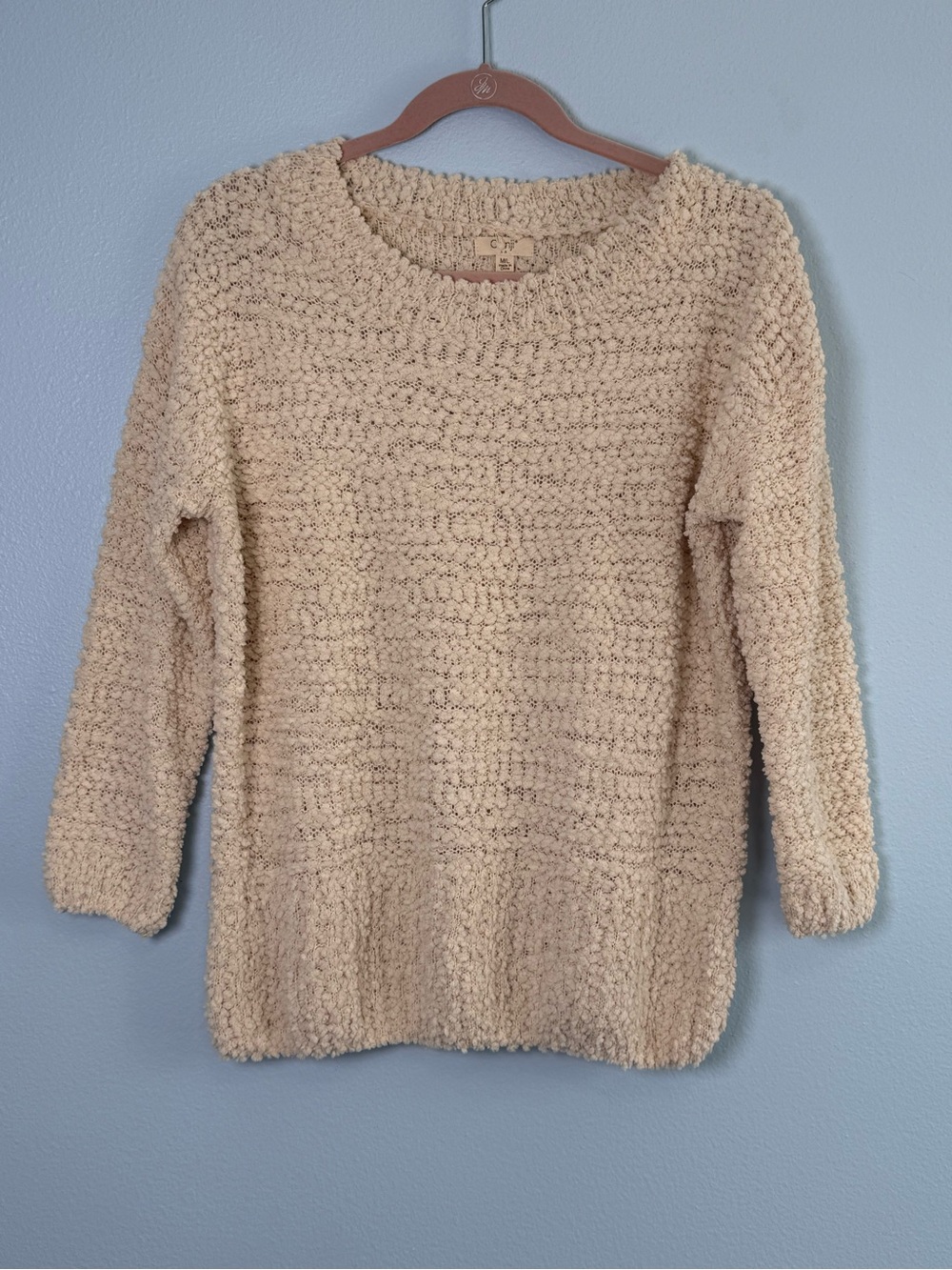 Boutique Women's Cream Popcorn Textured Crewneck Sweater